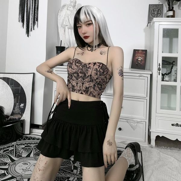 

women's tanks & camis helisopus vintage floral print gothic aesthetic bodycon corset flocking jacquard bra backless camisole, White