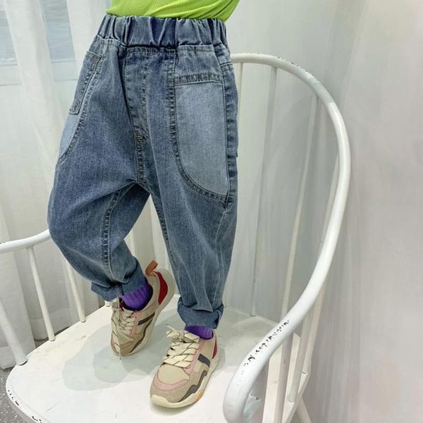 

autumn kids jeans pants for girls and boys toddler casual elastic waist long denim blue trousers 2-7yrs children clothes