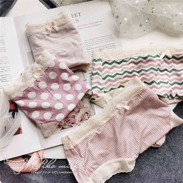 

sp&city vintage dot satin lace women underwear soft breathable seamless panties striped print cute briefs female lingerie, Black;pink
