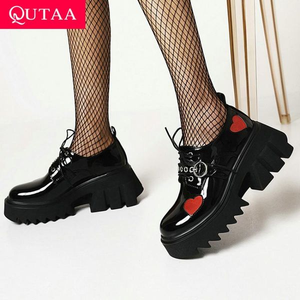 

heart pu patent leather lace up buckle women pumps spring summer square high heel round toe female shoes size 35-43 dress, Black