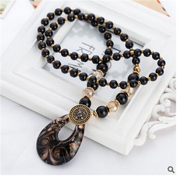 

beaded necklace bib chain multicolor oval long strand beach friendship pendant necklaces, Silver