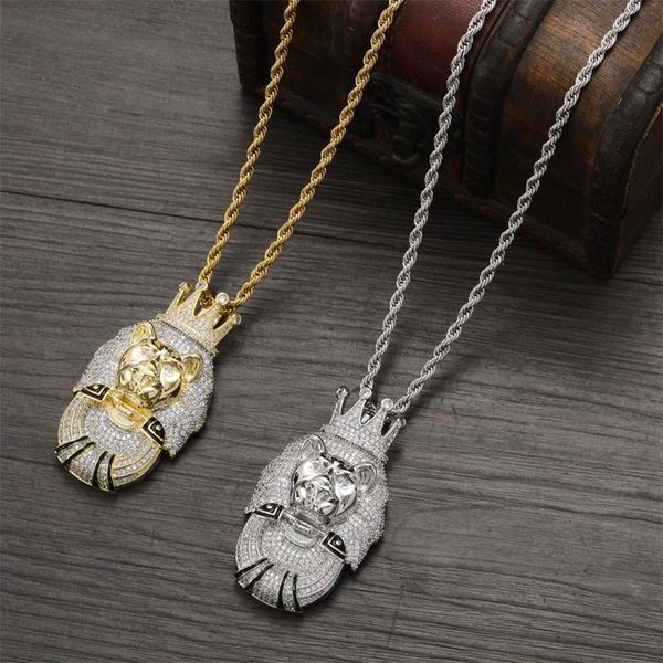 

pendant necklaces crystal lion king necklace men's hip hop copper inlaid zircon jewelry fashion charm rapper party, Silver