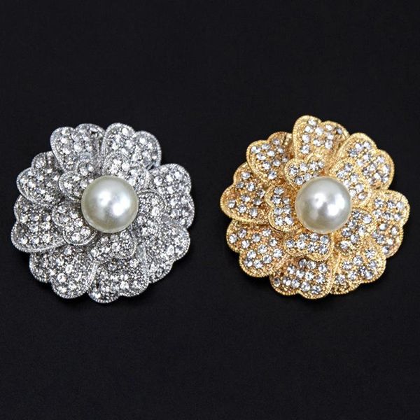 

pins, brooches korean luxury rose flower 2021 crystal pearl gold brooch bridal bouquet women wedding jewelry, Gray