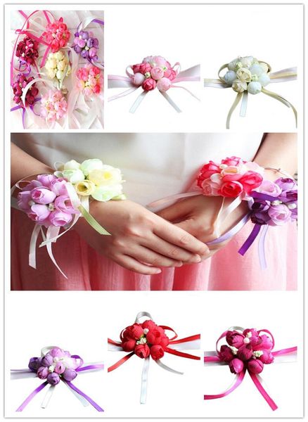 

decorative flowers & wreaths wrist flower rose silk ribbon bride corsage hand wristband bracelet bridesmaid curtain band clip bouquet