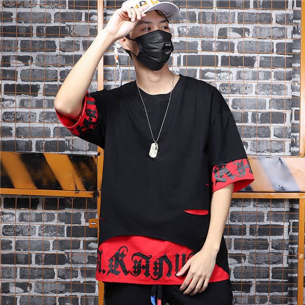 

hip hop t shirt half sleeve mens casual harajuku t shirts fashion patchwork t shirt black summer cotton tshirt streetwear men y0322, White;black
