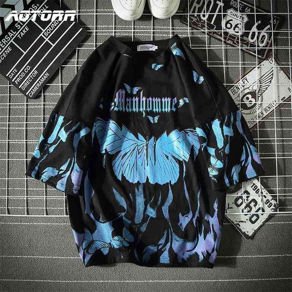 

blue butterfly t shirt men harajuku hip hop short sleeve tees casual streetwear oversized t shirts cotton mens clothes 210324, White;black