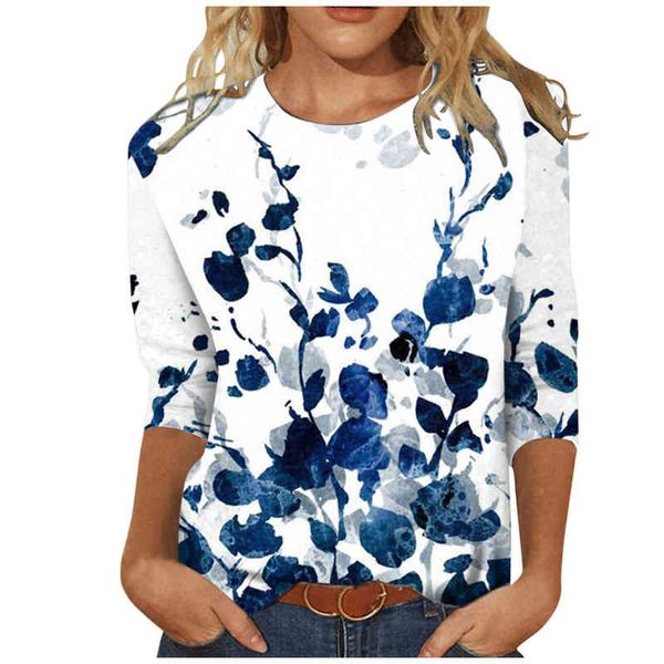 

new women's round neck long sleeve loose printed t-shirt women's top, White