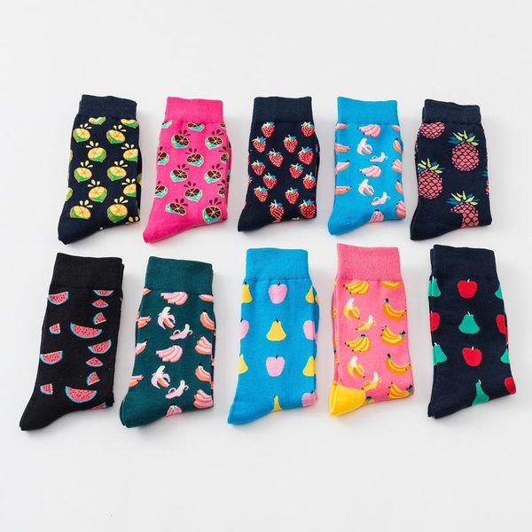 

men's socks european and american happy middle tube trendy brand fruit banana women's personalized cotton, Black