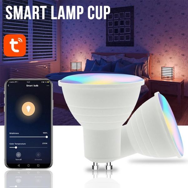 

wifi smart light bulb gu10 led spotlight 5w rgb+cw app remote control rgb lamp works with alexa google home modules