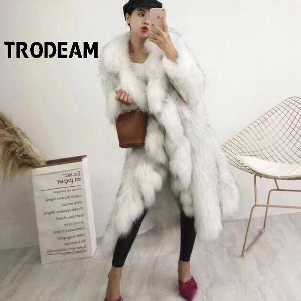 

women's fur & faux trodeam winter coats 2021 korean woven lapel ruffled trench coat raccoon overcoat female, Black