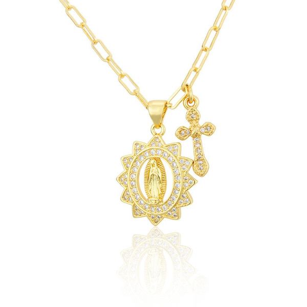 

women religious virgin mary our lady of guadalupe cross pendant necklaces female geometric gold clavicle chains necklace jewelry, Silver