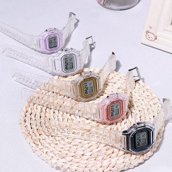 

wristwatches 2021 fashion transparent digital watch square women watches sports electronic wrist clock, Slivery;brown