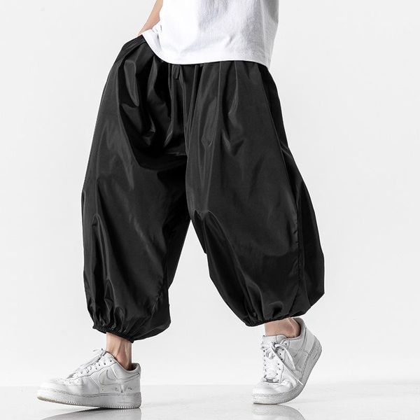 

cotton linen wide leg skirts pants male vintage loose casual streetwear hip hop punk gothic japan kimono pant harem trousers sa8 men's, Black