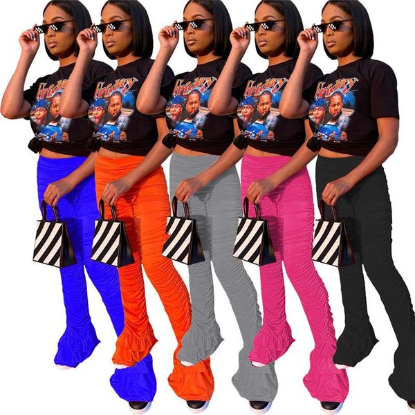 

women's pants & capris neon orange stacked leggings autumn clothes 2021 streetwear high waist fitness bell bottom flare trouser joggers, Black;white