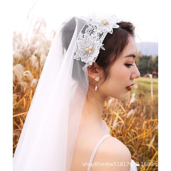 

headpieces travel po wreath headband headdress double layer white small fairy veil retro bridal wedding, Silver
