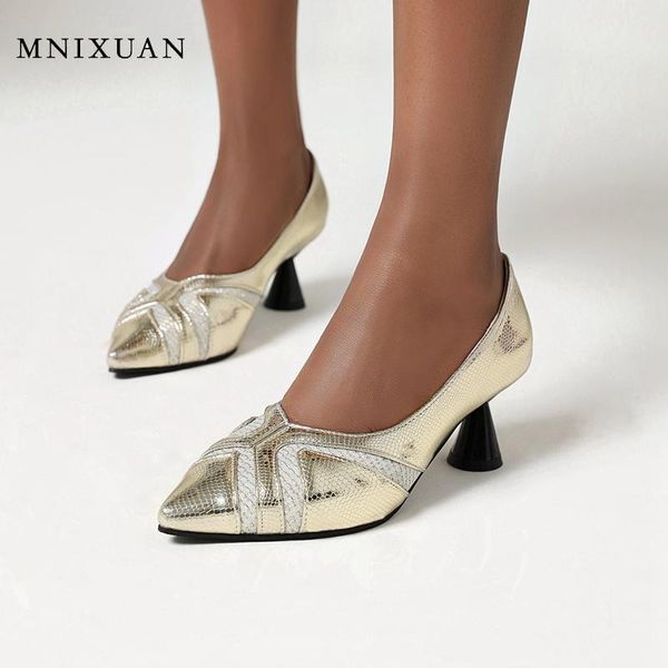 

dress shoes mnixuan women pumps chunky heels spring 2021 fashion slip on block high heel ladies gold party blue plus size 48, Black