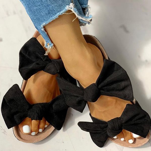 

sandals women's bowknot roman flat slippers casual beach indoor&outdoor shoes summer female femme chaussure, Black