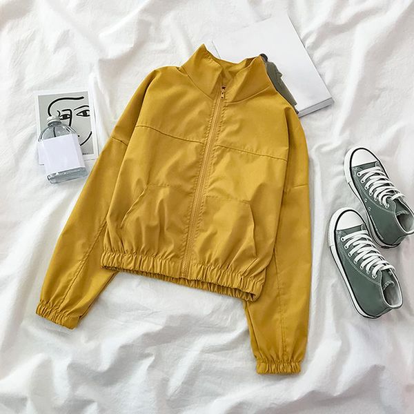 

women's jackets women solid color turn-down collar zipper harajuku chic loose korean style streetwear casual outerwear, Black;brown