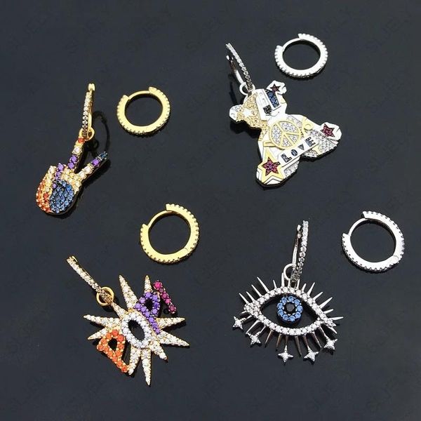 

dangle & chandelier soelle women 925 sterling silver asymmetric mutilcolor cubic zirconia lucky eye dino skull bear drop ea