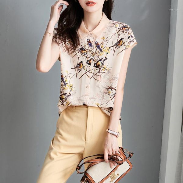 

women's blouses & shirts short-sleeved chiffon shirt women amoi loose fashion beautiful western style small high-end top, White