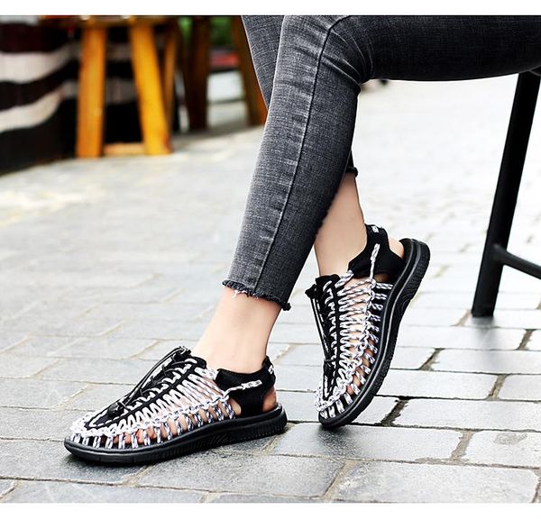 

extra large sneakers sandals goddess personality trend korean weaving roman lightweight thai travel shoes, Black