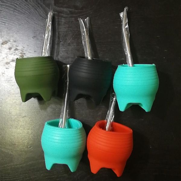 

mugs 200pcs/lot 7oz silicone yerba mate cup spoon straw tea mug fashionable portable travel tumbler non-broken drinkware 200ml