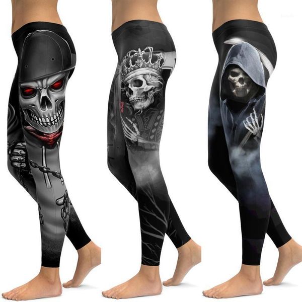 

push up gym wear elastic slim workout leggings skull yoga pants women sports fitness running outfit