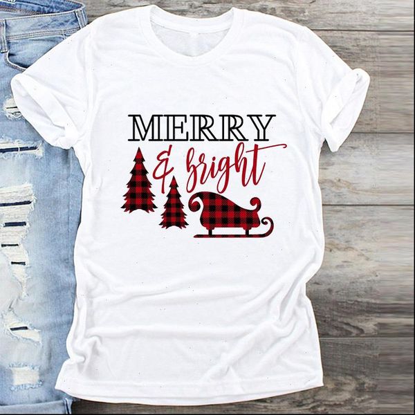

women plaid womens t shirt happy holiday cute tree year merry christmas print clothes graphic ladies female tshirts tee, White