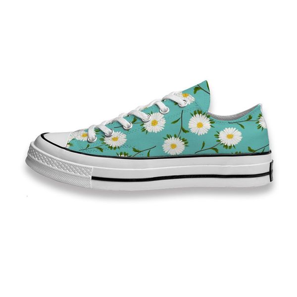 

custom printed shoes white daisy flower on green sneakers low mens womens skateboard sport footwear diy trainers canvas casual shoe