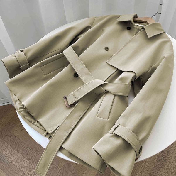 

jacket 2021 spring fashion coat with belt turn down collar women classic femme abrigo streetwear, Black;brown