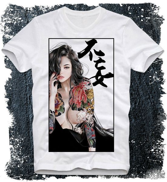 

t-shirt anime girl tattoo pinup pin-up japan japanese manga ecchi, White;black