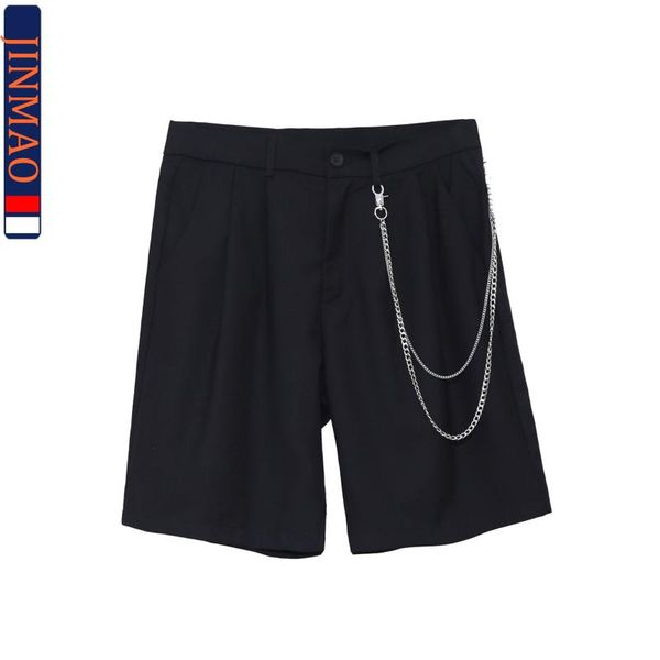 

men's shorts summer emo goth style black suit drape chain short straight loose casual retro five points pants streetwear hip-hop 2021, White;black