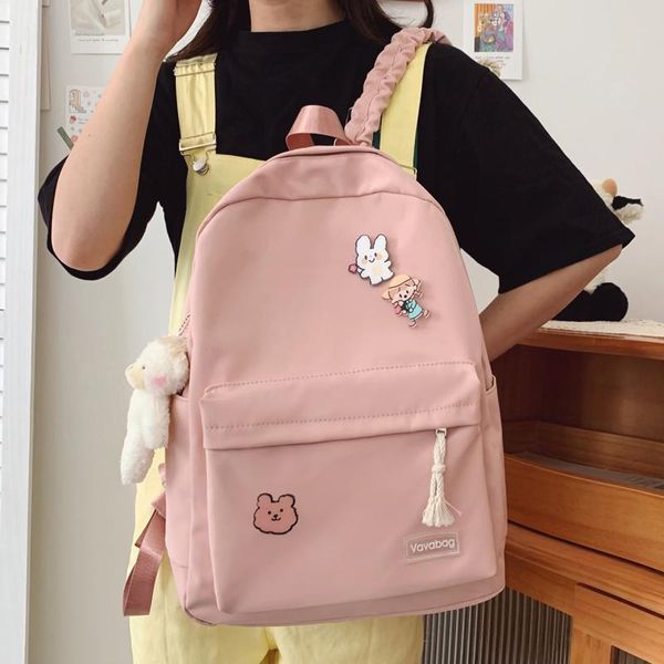 

solid color simple woman travel backpack schoolbag for teenage girls double shoulder book bags boys student rucksack