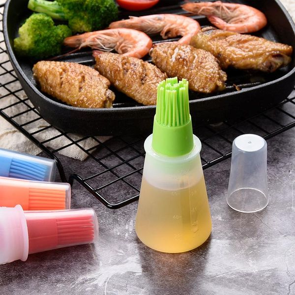 

tools & accessories 1/4pcs portable silicone bottle with brush grill oil brushes liquid pastry baking bbq tool for kitchen