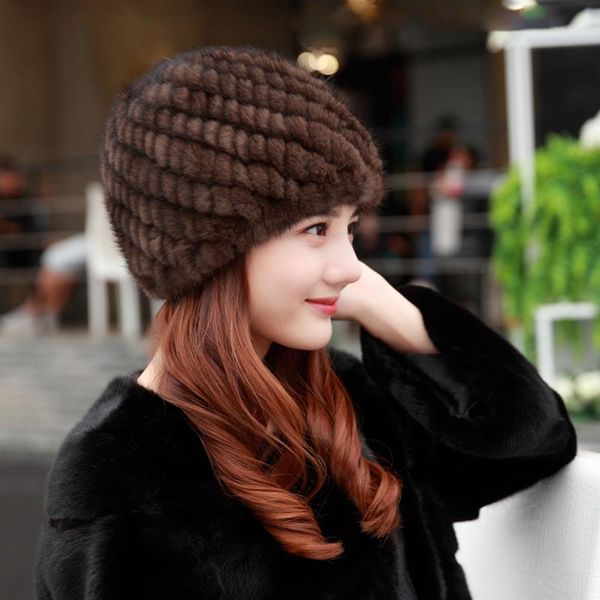 

beanies winter womens genuine hats natural real knitted cap fashionable fluffy female s7752
