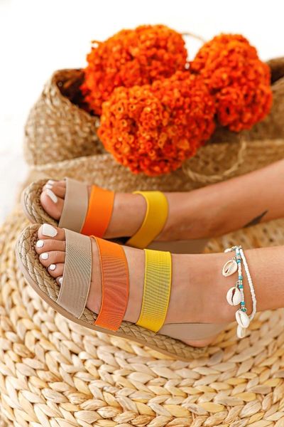 

sandals women's beige orange lemon rubber, Black