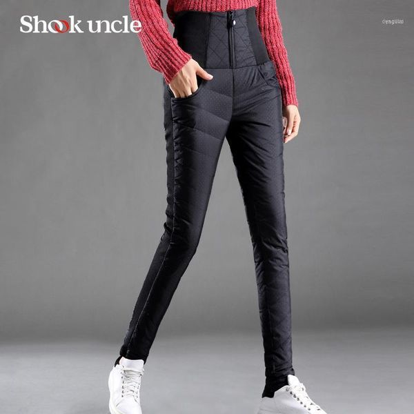 

winter pants women 90% duck down velvet high waist skinny warm formal female black elastic work trousers women1, Black;white
