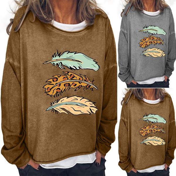 

vintage leave print loose sweatshirt women 2021 cotton long sleeve o neck oversized hoodie autumn casual pullover women's hoodies & swe, Black