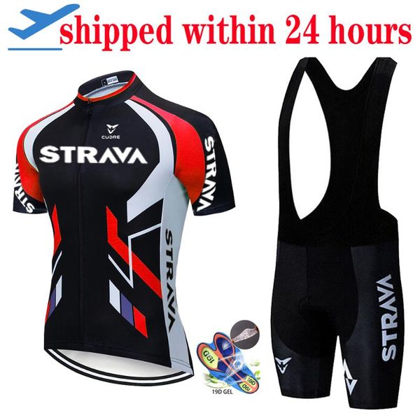 

racing sets 2021 strava pro team summer cycling jersey set bicycle clothing breathable men short sleeve shirt bike bib shorts 19d gel pad, Black;blue