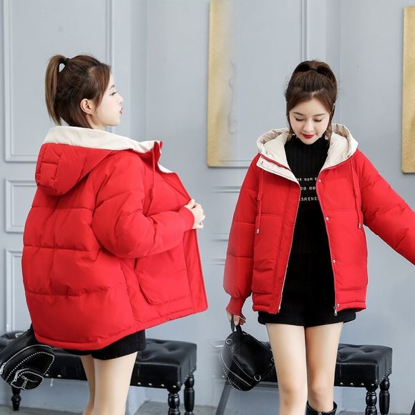 

hooded short 2021 winter new leisure down cotton jacket female student bread fashion, Black