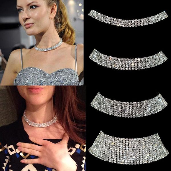 

chokers sparkling silver color crystal collar chain choker necklace bridal women wedding party diamante rhinestone jewelry gifts, Golden;silver