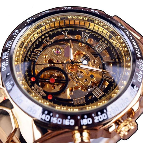 

wristwatches forsining 2021 stainless steel waterproof mens skeleton watches transparent mechanical sport male wrist, Slivery;brown