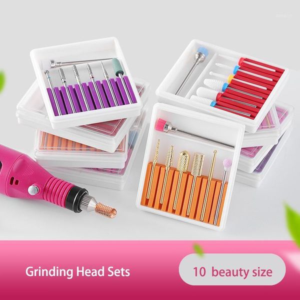 

7pcs ceramic bits nail drill bit set with cleaning brush durable diamond grinding polishing cutter for manicure machine1, Silver