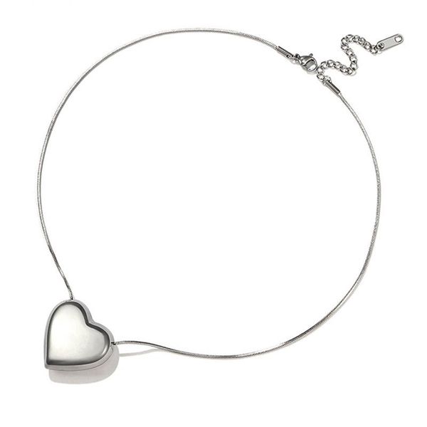 

pendant necklaces leeker stainless steel silver color heart necklace for women solid metal choker 2021 trendy bijoux femme 323 lk2