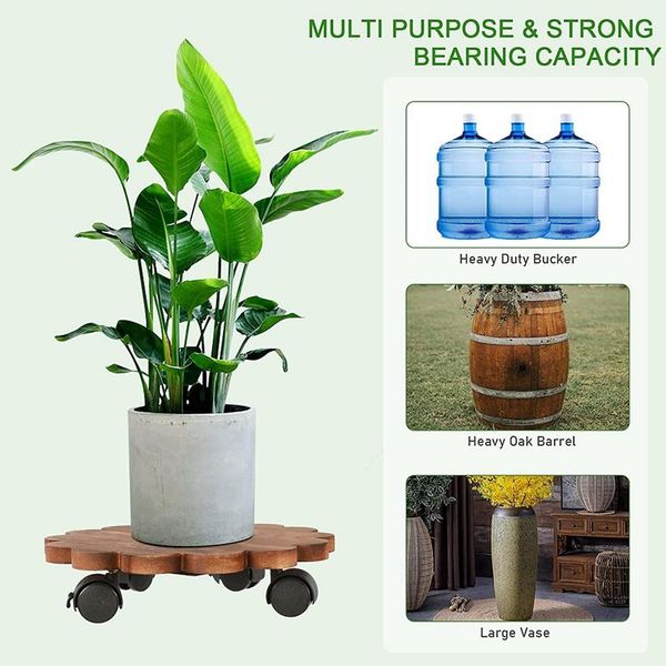

planters & pots hgho 2 pack 10 inch lockable plant caddy wood patio potted stand round roller with 360Â° rotating wheels