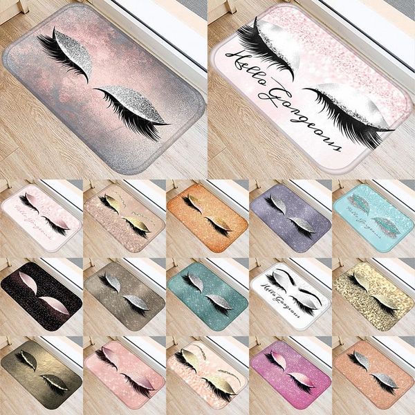 

eyelash printed pattern 40*60cm kitchen entrance door mat coral velvet carpet rubber indoor floor mats non-anti-slip rug 48022-2 carpets