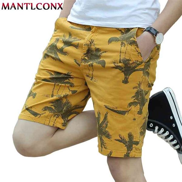 Mantlconx Summer Cotton Shorts Homens Moda Impresso Respirável com Pocket Masculino Calças Casuais Homme Loose 210713