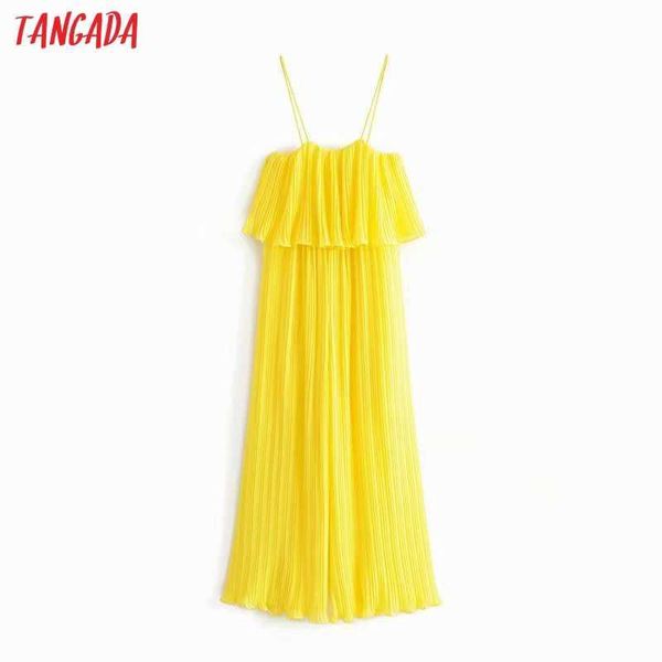 Tangada Frauen Vintage Gelb Rüschen Jumpsuit Spaghetti Strap Sleeveless Strampler Damen Sommer Casual Chic Overallsuits 3H575 210609