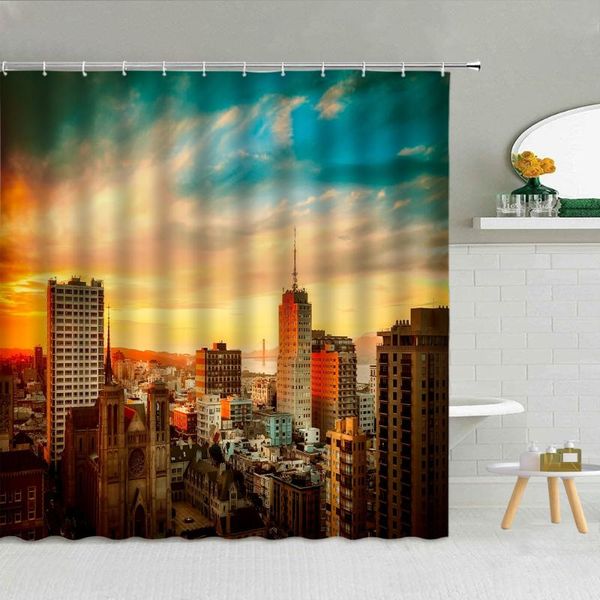 

shower curtains city building sunset curtain architecture landscape fabric bathroom supplies with hooks cloth decor