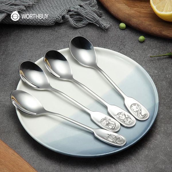 

spoons worthbuy cartoon kids spoon chinese 12 symbolic animals stainless steel soup with long handle kitchen serving